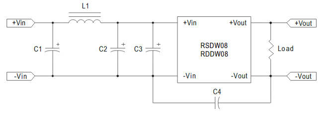 应用电路图 - MEAN WELL RSDW08和RDDW08直流-直流转换器